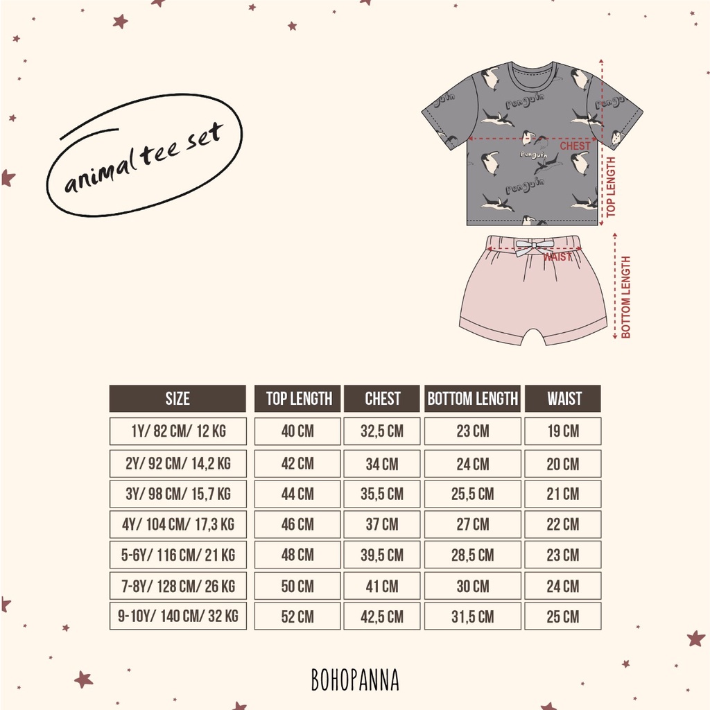 Baju Bayi Setelan Pendek Anak  BOHOPANNA - ANIMAL TEE 1-8 Tahun