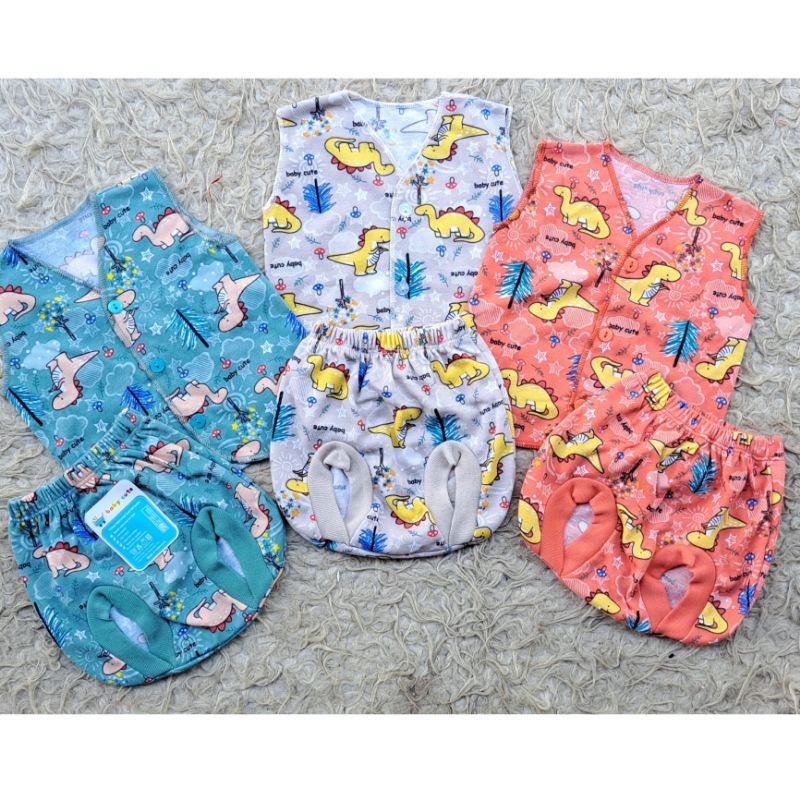 Stelan baju bayi lengan kutung  celana bayi motif dan polos newborn SNI per 3stel promo 8.8