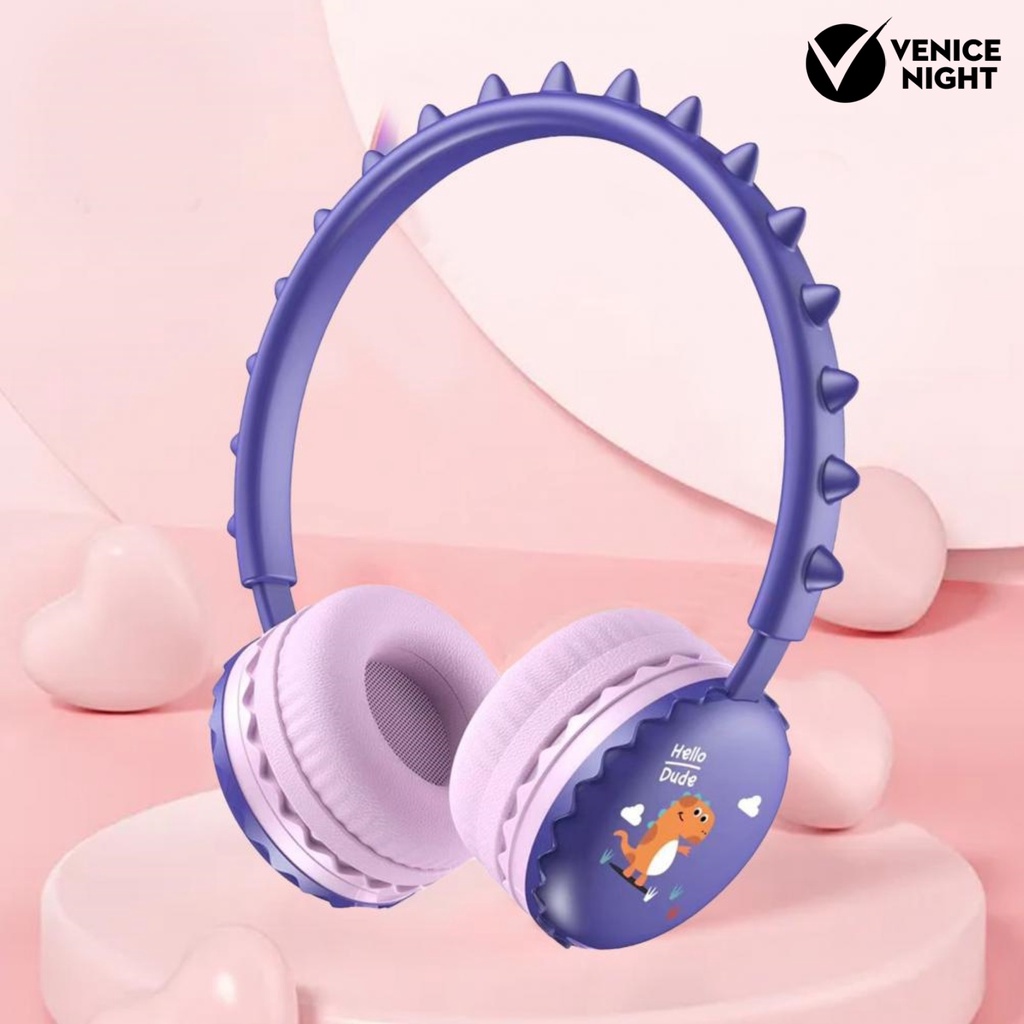 (VNEP) (Berkabel) GY-18 Headphone Kartun Lucu Dinosaurus Musik Stereo Headset dengan Mikrofon untuk Ponsel
