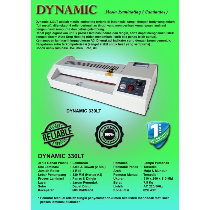 Mesin Laminating Dynamic 330LT Garansi Resmi