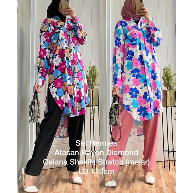 Hemes Set, SETELAN TUNIK MUSLIM CANTIK FIT XL LD 116 BAHAN RAYON PREMIUM TERMURAH OOTD