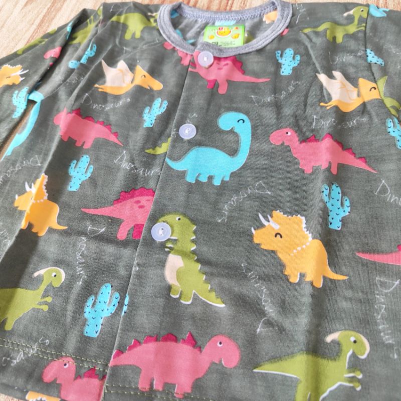 SNI MUNGIL - Piyama tidur katun baju celana panjang anak bayi kancing depan dinosaurus velvet