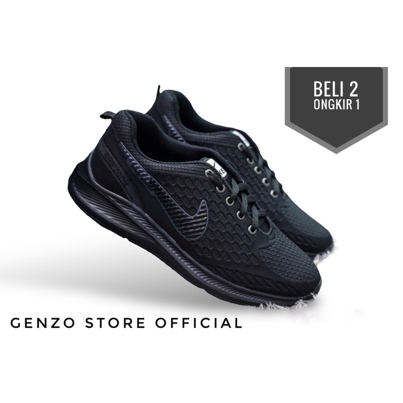 Sepatu Sekolah Full Black Hitam / Kerja Pria Wanita New Model