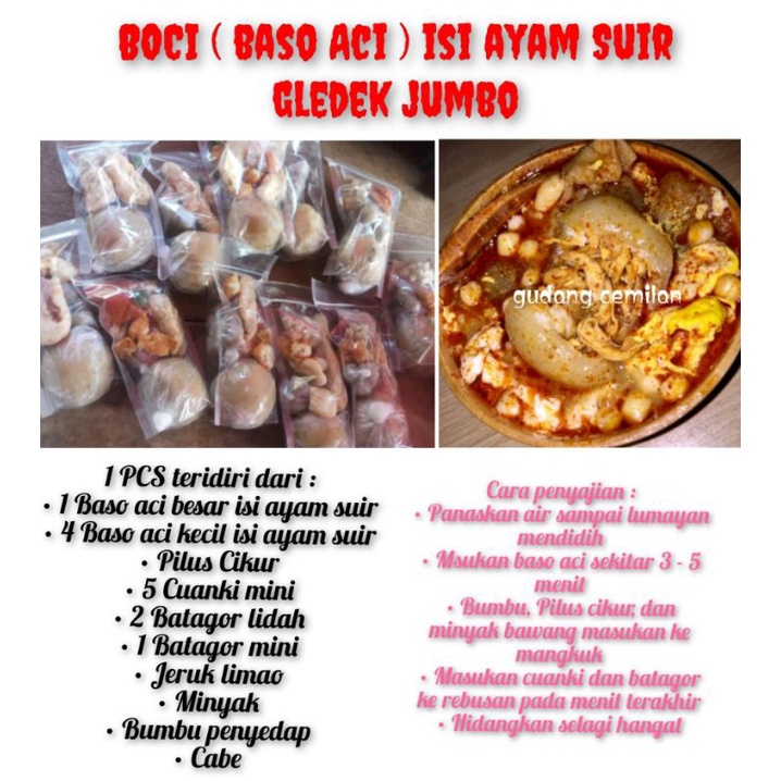 

baso Aci isi ayam Suwir gledek