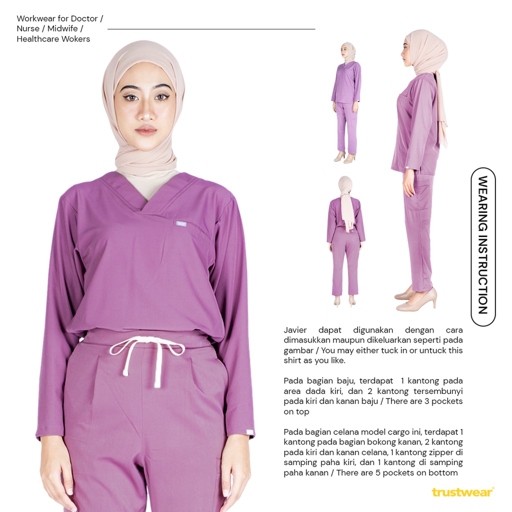 [Scrubs Javier] Doctor`s Scrub/Set Baju Celana Jaga OKA OK Perawat/Dokter Lengan Panjang Blue Series [Export]