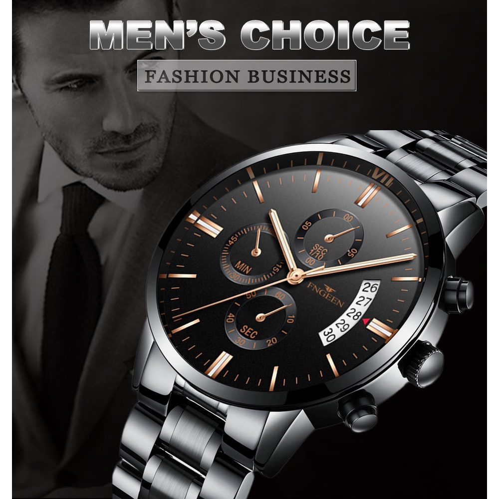 New Fngeen 5055 Jam Tangan Pria Luxury Stainless Steel Quartz Original Tahan Air Watch + Kotak