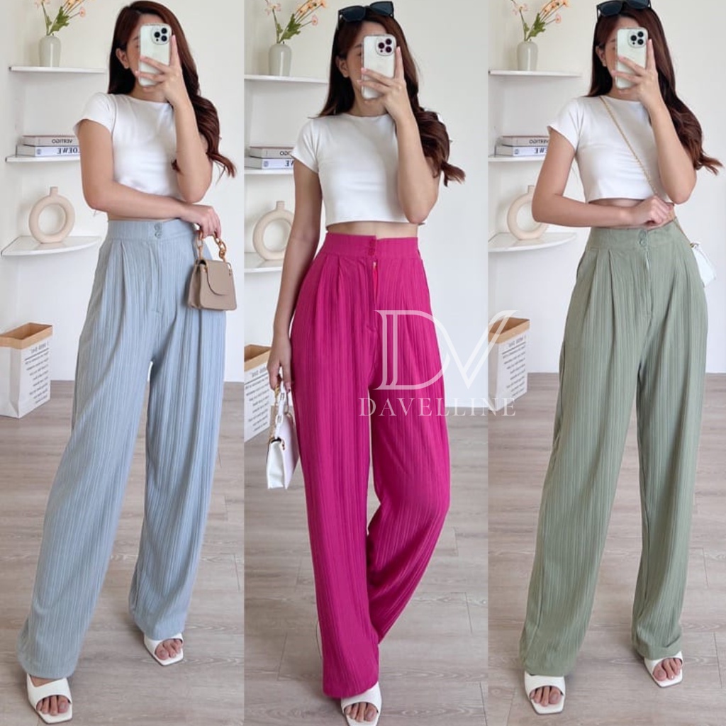 Davelline • Jisoo Knit Pants • Celana Knit pocket berkualitas • celana knit pants