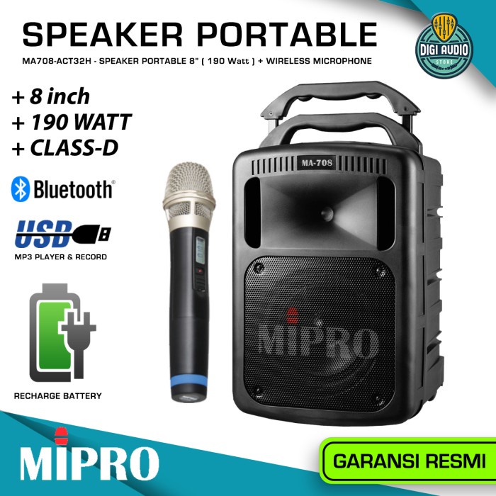 Speaker Portable Bluetooth + 1 Mic Wireless Microphone Mipro Ma708 #Original