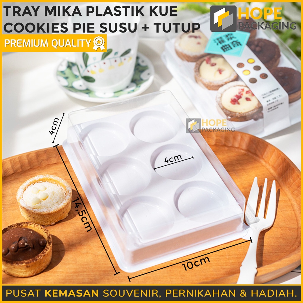 Tray Mika Plastik  Kue Cookies Pie susu + tutup / Tempat Makan Kue 6 sekat 10x 14.5x 4 cm / box mika / dome cake mika /dome bulat mika