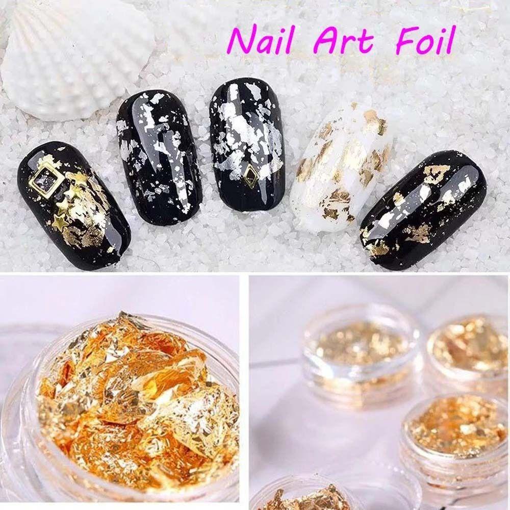Mxbeauty Foil Kuku Wanita Warna-Warni Silver Glitter Flakes Effect Sticker Rose Gold Stiker Kuku 3D