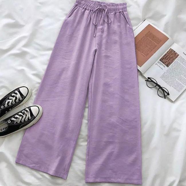 Wide Celana Kulot Polos Katun Linen Premium / Kulot Pants Jumbo - Putih, L