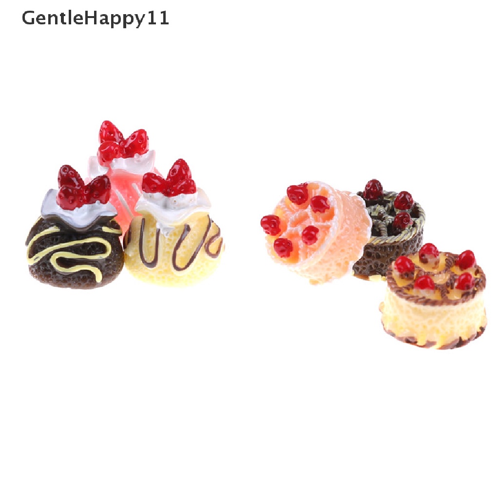 Gentlehappy 6pcs Dessert 3D Resin Cream Kue Miniatur Aksesoris Rumah Boneka id