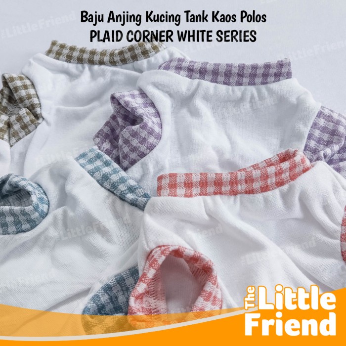 Baju Anjing Kucing Tank Kaos Polos PLAID CORNER WHITE SERIES