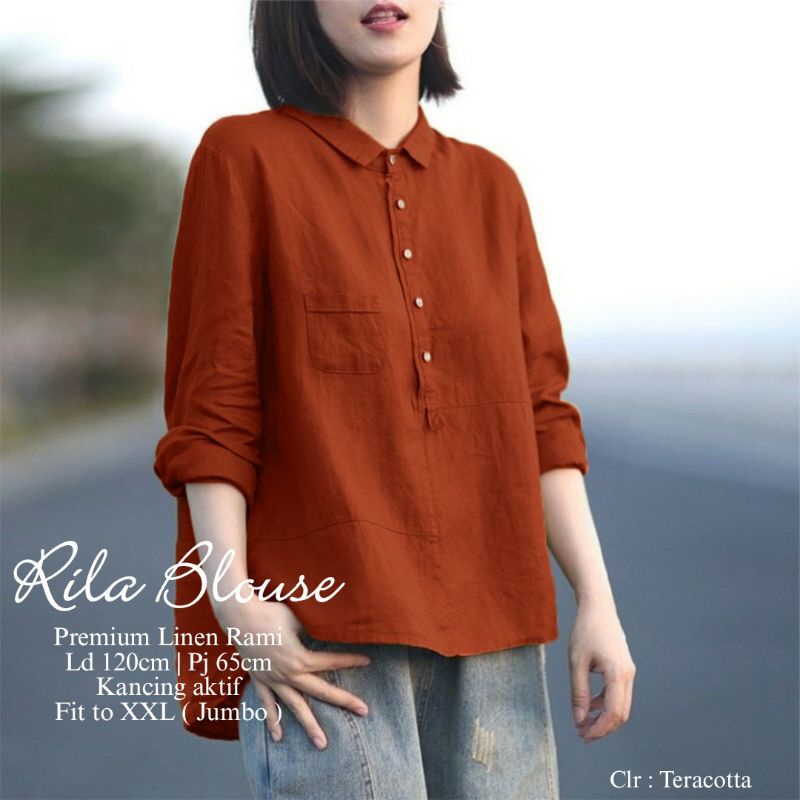 RILA BLOUSE JUMBO / BLUS BAHAN LINEN / LD 120 PB 65 CM / BLUS BUSUI FRIENDLY