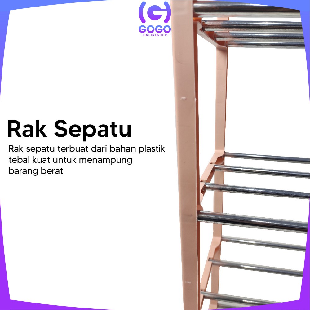 GOGO-C99 Rak Sepatu Susun 4 Tingkat Portabel Multifungsi Bongkar Pasang Motif Polos Warna / Tempat Penyimpanan Sandal Sepatu Organizer Rack Shoe Import