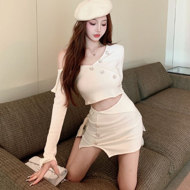 Suhao chic sweater design sense suit new autumn hot girl pure desire style short long-slit top slit skirt