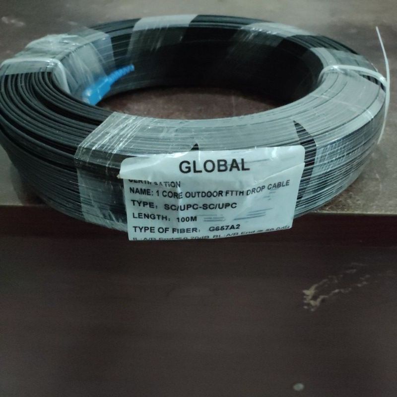 GLOBAL, Kabel FO Precon 100 meter Dropcore 1 Core 3seling Fiber Optik FTTH CATV SC UPC