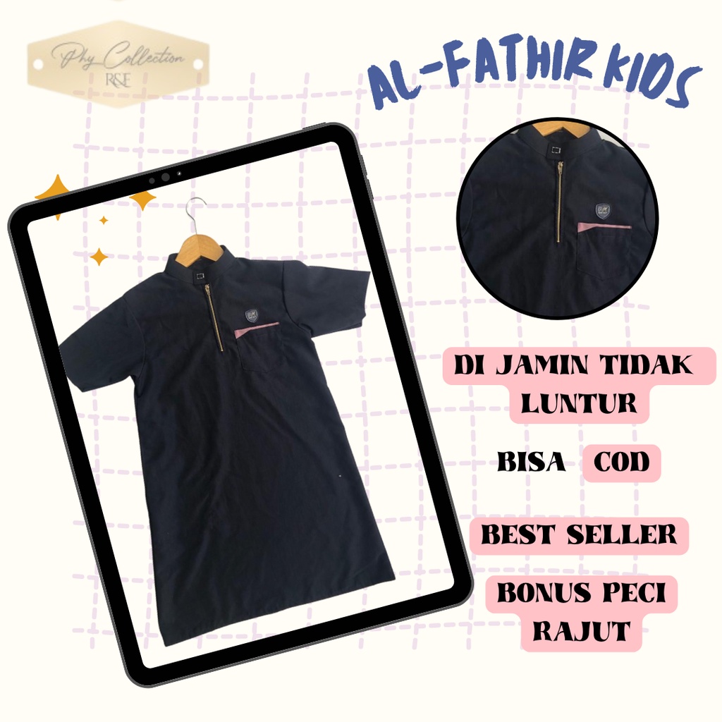 [AL-FATHIR KIDS] Gamis Jubah  Polos  Anak Laki Laki Lengan Pendek Gamis Ziper  Jubah Koko Anak Usia 3-12thn