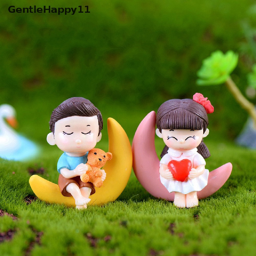 Gentlehappy Moon Couple Miniatur Patung Peri Taman Dekorasi Rumah Boneka Lanskap Mikro id