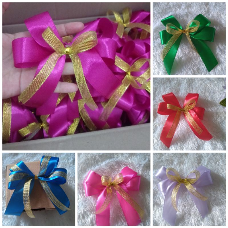 

MINIMAL ORDER 10PCS Aplikasi pita jadi kombinasi satin glitter/pita hampers/pita besek/pita kado