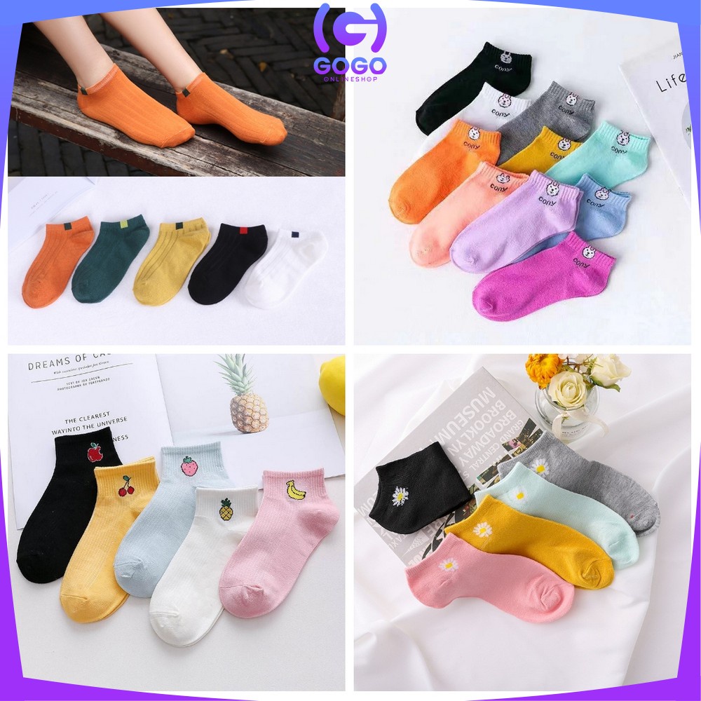 GOGO-P55 Kaos Kaki Pendek Dewasa Motif Karakter / Kaos Kaki Ankle Wanita Kaos Kaki Semata Kaki Polos Cewek Kekinian