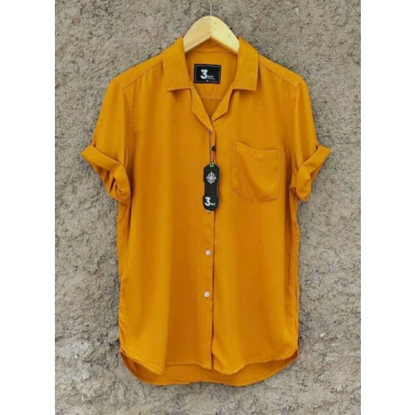 Basic Colour Shirt | Kemeja Pria Polos Retro V Neck Lengan Pendek Kasual Pria Wanita