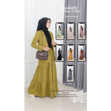Modesty blazer & skirt by saima hijab /rok kekinian /outer /blazer kekinian