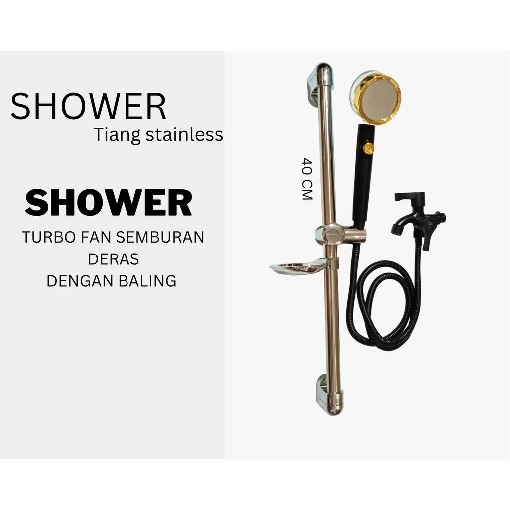 PROMO PAKET SHOWER TIANG DAN KRAN CABANG - SHOWER Turbo Fan Shower Full Black