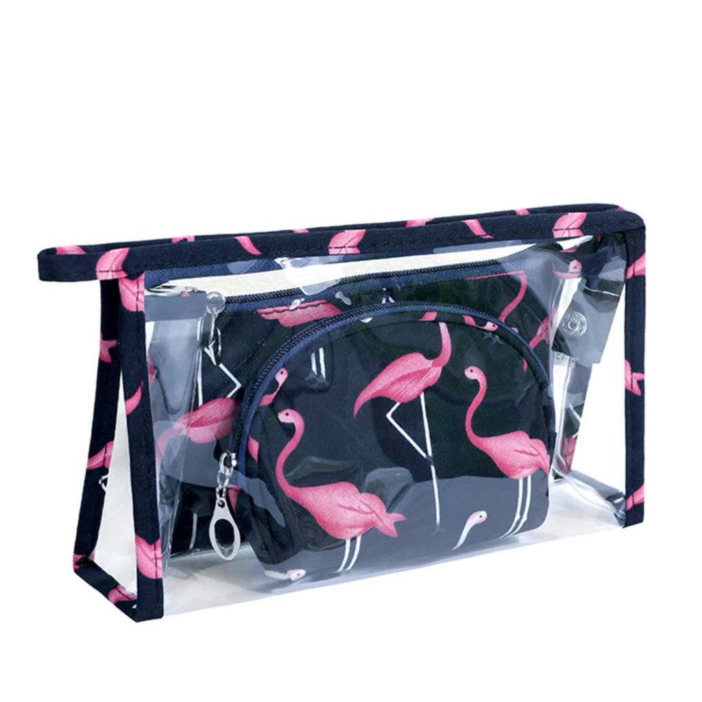 AWM Tas Kosmetik Skincare Multifungsi Travel Organizer PVC Waterproof Motif Flamingo Set 3 / travel bag simpel modern tahan air praktis ringan murah bagus awet