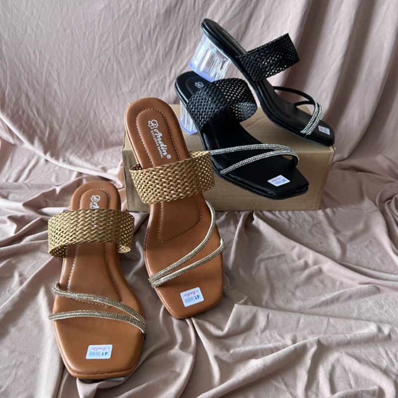 SANDAL HAK KACA 5CM - Sandal andini hak tinggi model rajut