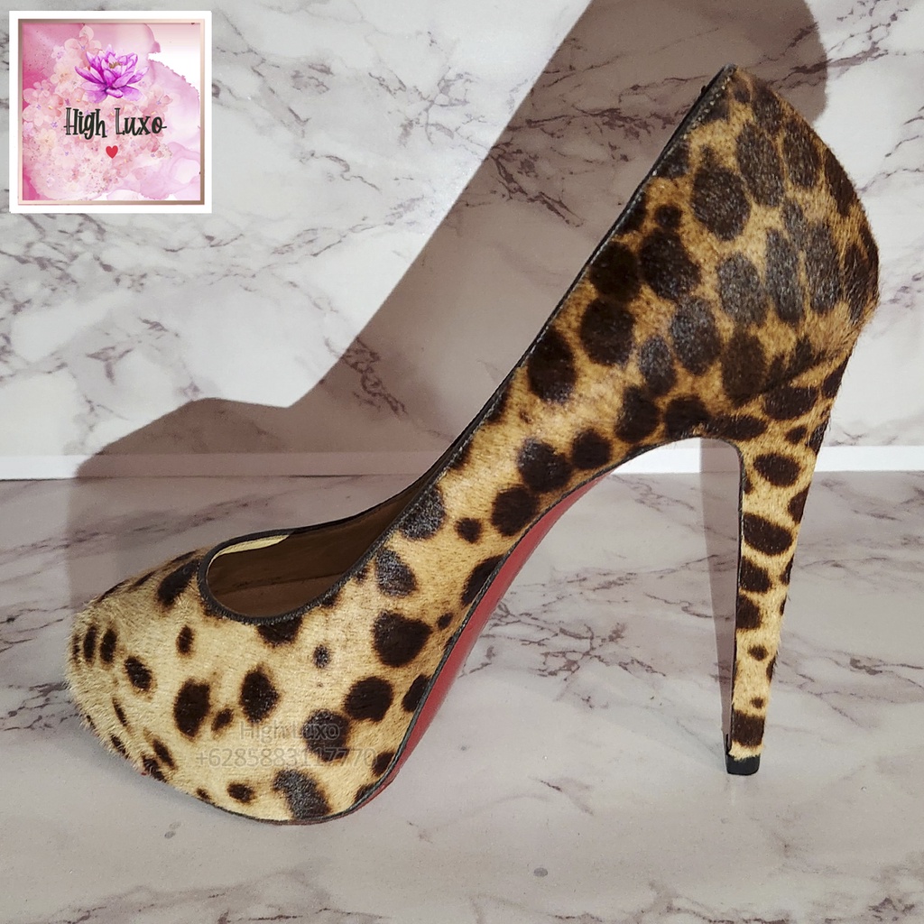 Christian Louboutin Calf Hair Pony Hair Leopard Print Pumps High Heels Size 38.5 Kulit ORIGINAL AUTH