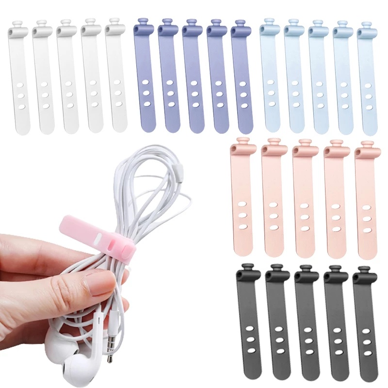 1 / 5pcs Klip Organizer Kabel Data / Charger / Earphone Portable Reusable Bahan Silikon 3 Lubang