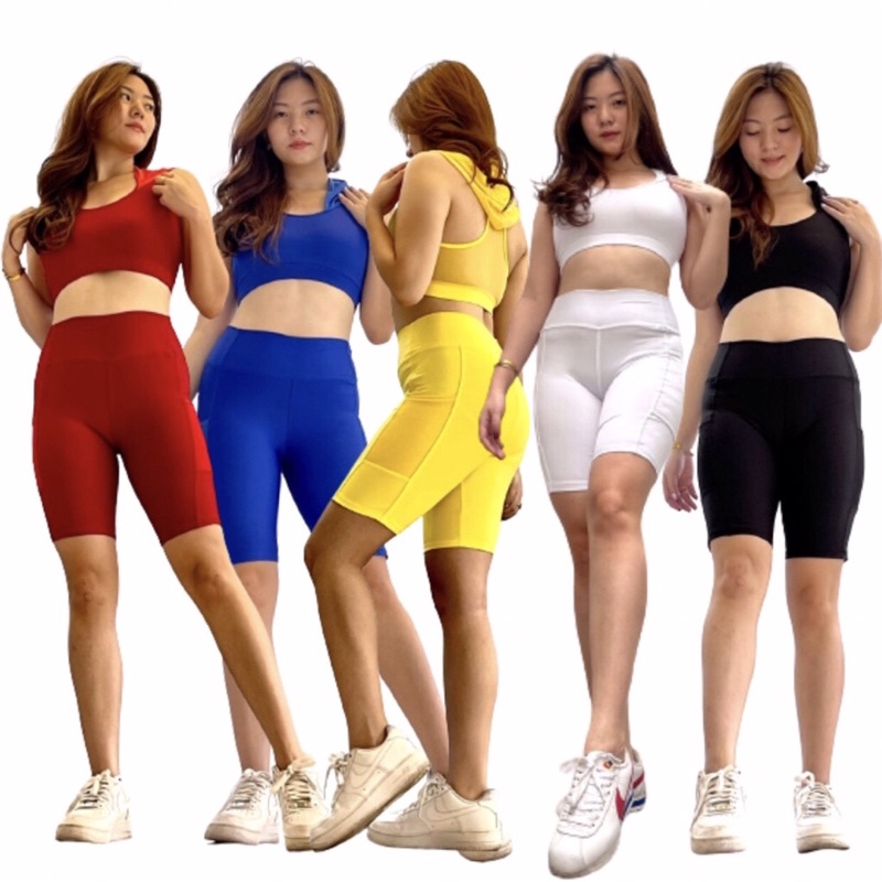 Setelan senam aerobik zumba fitness gym yoga gowes - crop hoodie / short biker