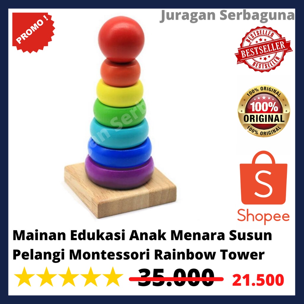 Mainan Edukasi Anak Menara Susun Pelangi Montessori Rainbow Tower