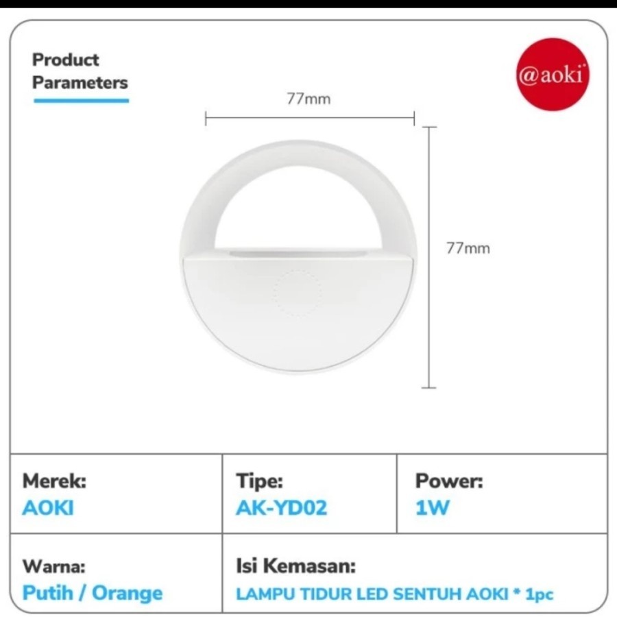 Lampu Tidur Cahaya Putih Dan Kuning 1W Touch Sensor Aoki AK YD02