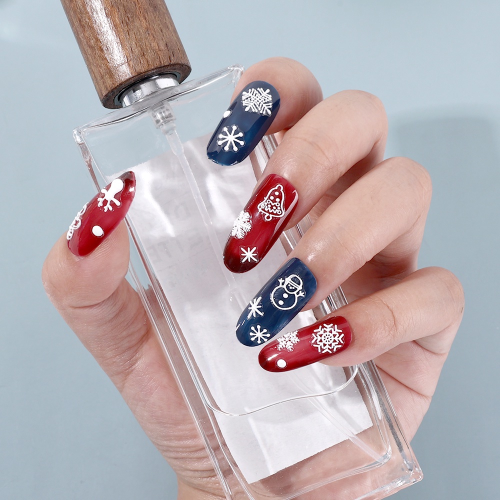 1 Lembar Stiker Nail Art Desain Snowman Snowflake Rusa Natal 5D Untuk Dekorasi Manicure