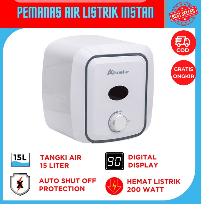 Pemanas air listrik instan yang dipasang di dinding Water heater 15 liter Pemanas Air listrik Kamar 