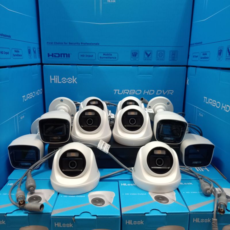 PAKET CCTV HILOOK 16CH 10 KAMERA 2MP COLORVU KOMPLIT TINGGAL PASANG GARANSI 3 TAHUN