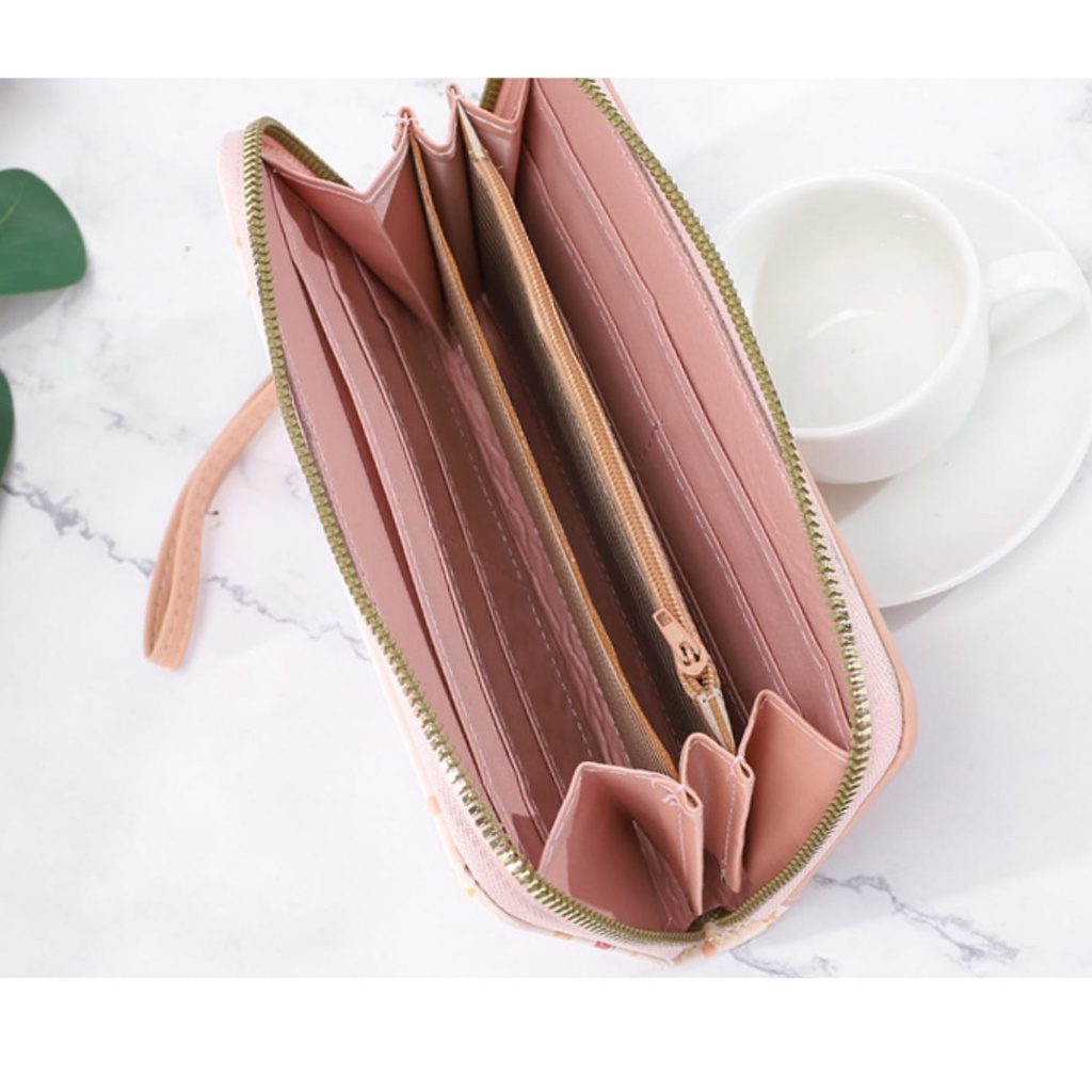 DOMPET PANJANG WANITA IMPORT KULIT PINK KUCING LUCU LAMONE WA606P3 KOREA KARTU KOIN RESLETING TALI PENDEK BRANDED PREMIUM BATAM FASHION REMAJA KEKINIAN CEWEK MURAH