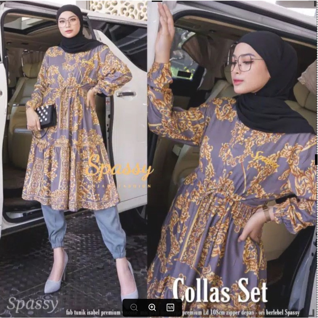 Setelan tunik sultan Terbaru / Setelan sultan Tunik Motif Bunga collas set /setelan celana murah