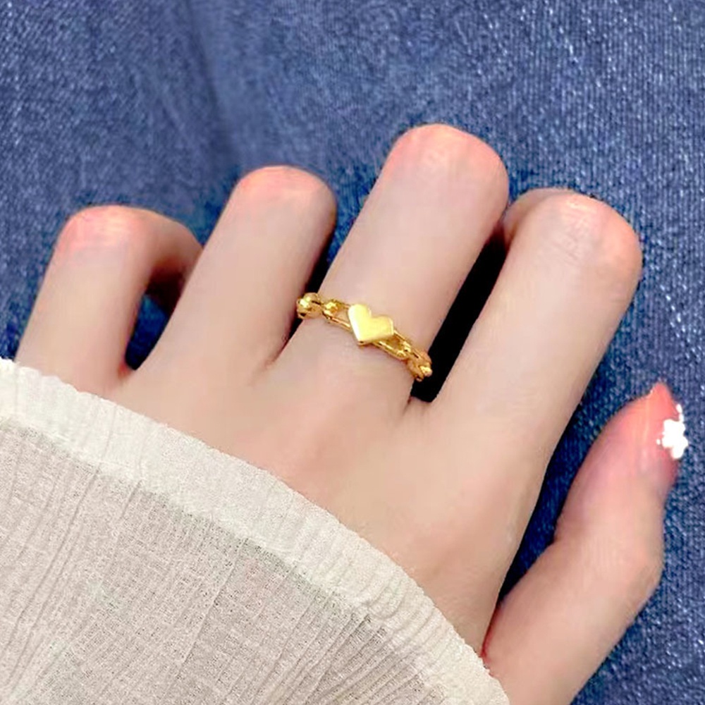 Cincin Rantai Bentuk Hati Model Terbuka Dapat Disesuaikan Untuk Wanita