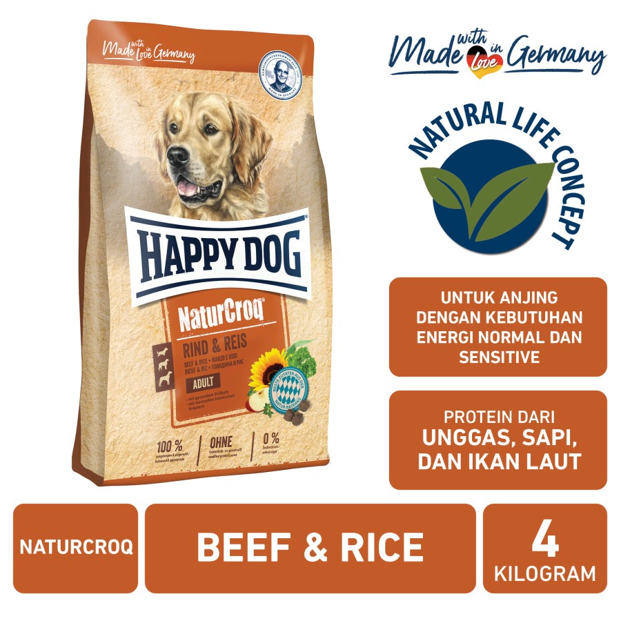 Happy Dog Makanan Anjing Dewasa Naturcroq Beef &amp; Rice 4kg