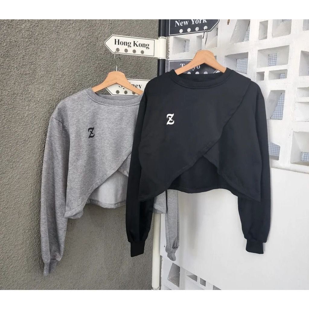 Z CROOPE SWEATER WANITA KOREAN STYLE CROPE CREWNECK FLEECE