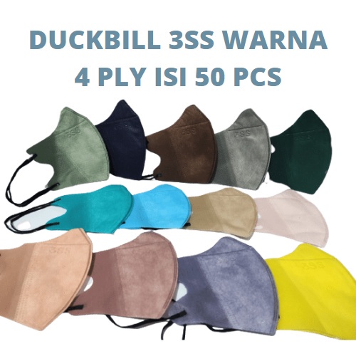 MASKER DUCKBILL 3SS WARNA WARNI 4 PLY ISI 50 PCS + POUCH