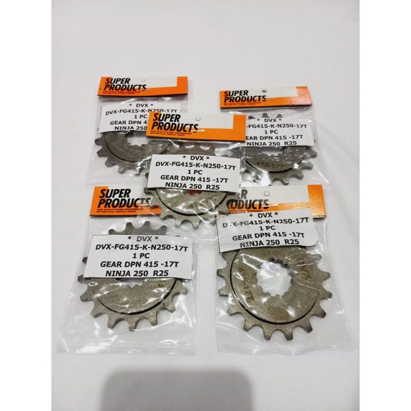 GEAR DEPAN 415 DVX NINJA250-R25-CBR250 415 17T dan 18T berlubang dan light weight.