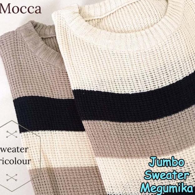 Sweater Jumbo Megumika Rajut Baju Atasan Lengan Panjang Bigsize - Putih