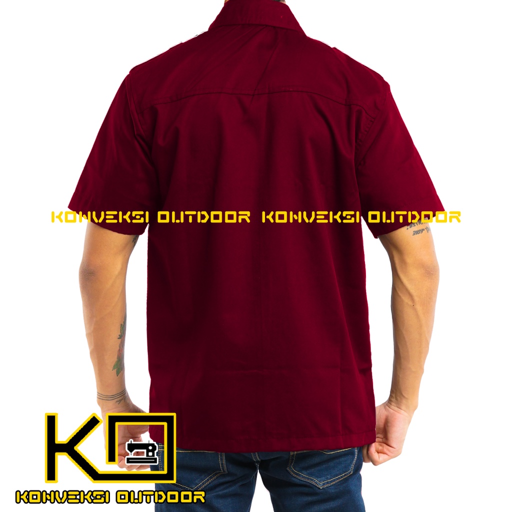 BAJU KEMEJA LAPANGAN SERAGAM ATASAN PDL PDH OUTDOOR LENGAN PENDEK - Pakaian Kerja Kantor Group Cargo Gunung Taktikal Comunitas Kemeja Dinas PNS Safari Satpam Security Keamanan American Amerika Paspampres Partai Prabowo - Warna Maroon Konveksi Outdoor