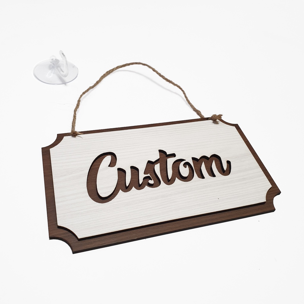 Gantungan Sign Cafe - SIGN CUSTOM KOTAK MEDIUM 30 x 17 CM - Sign Kayu + Kop Kaca