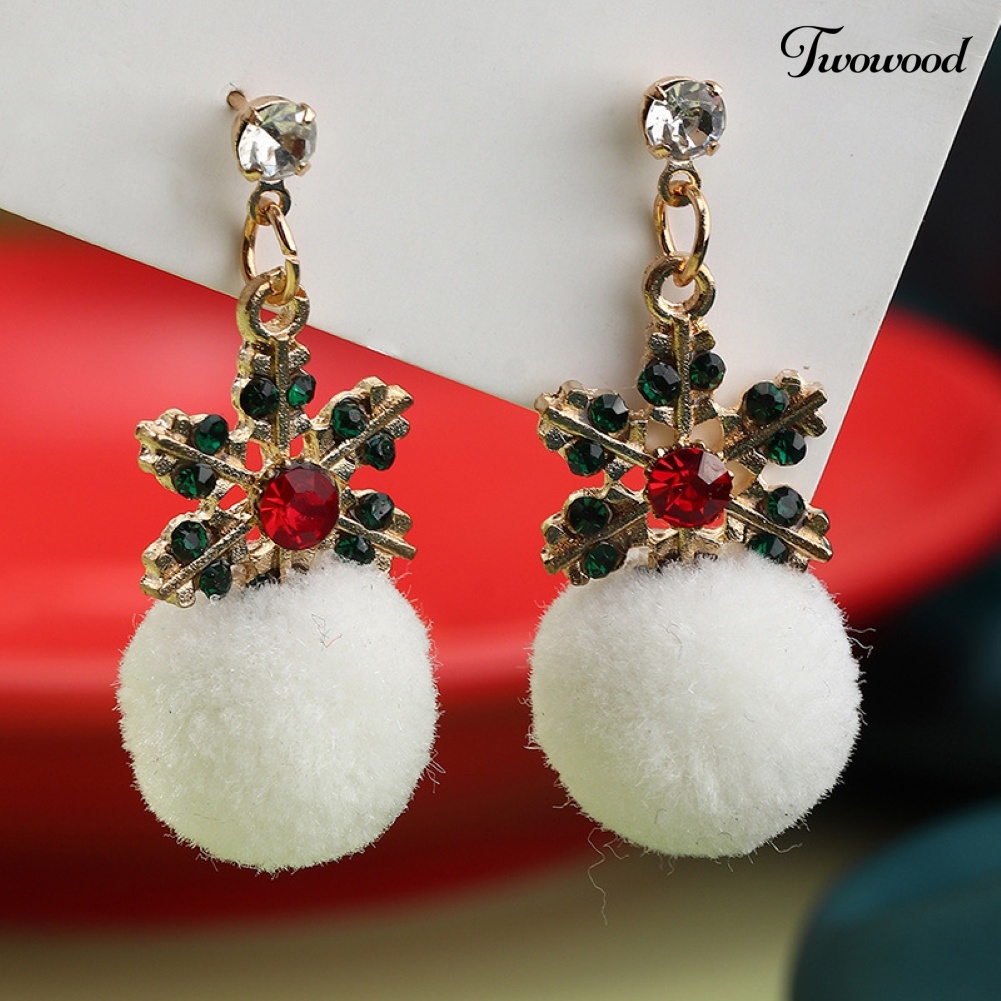 Anting Hook Bentuk Bola Bulu Santa Claus Snowflake Untuk Wanita