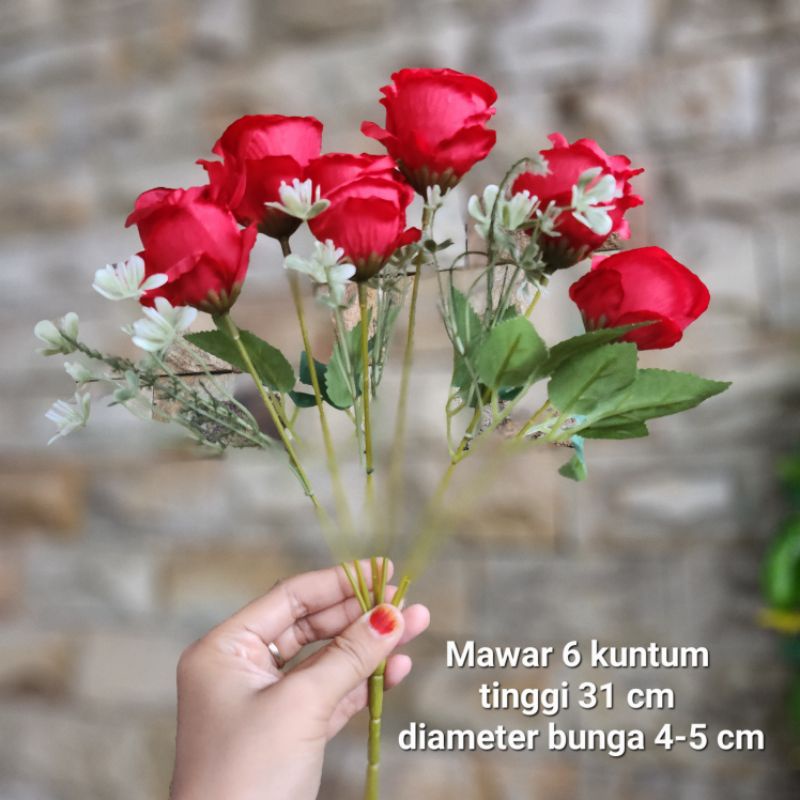 Bunga Mawar Rose 7 Kuntum / Bunga Mawar Artificial